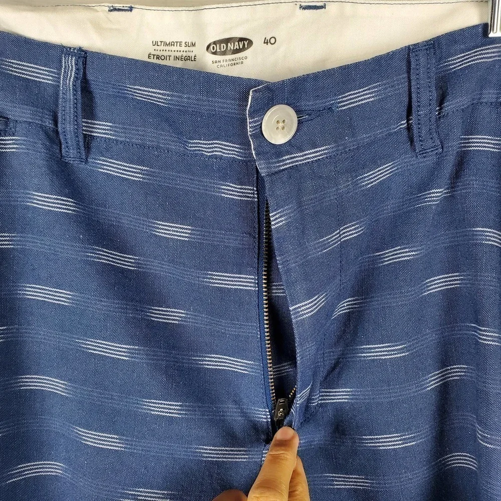 Old Navy Men Slim Linen Blend Chino Shorts Sz 40 Blue NWT Zip Fly Pockets Summer